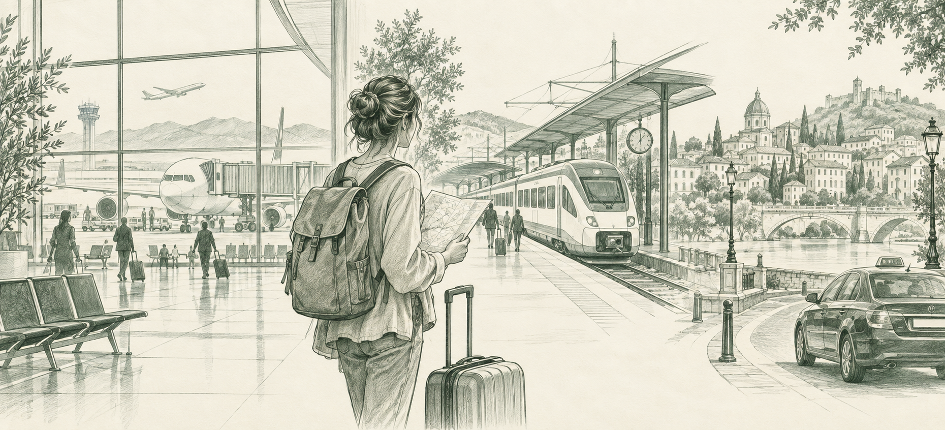 Planning airport access around a journey